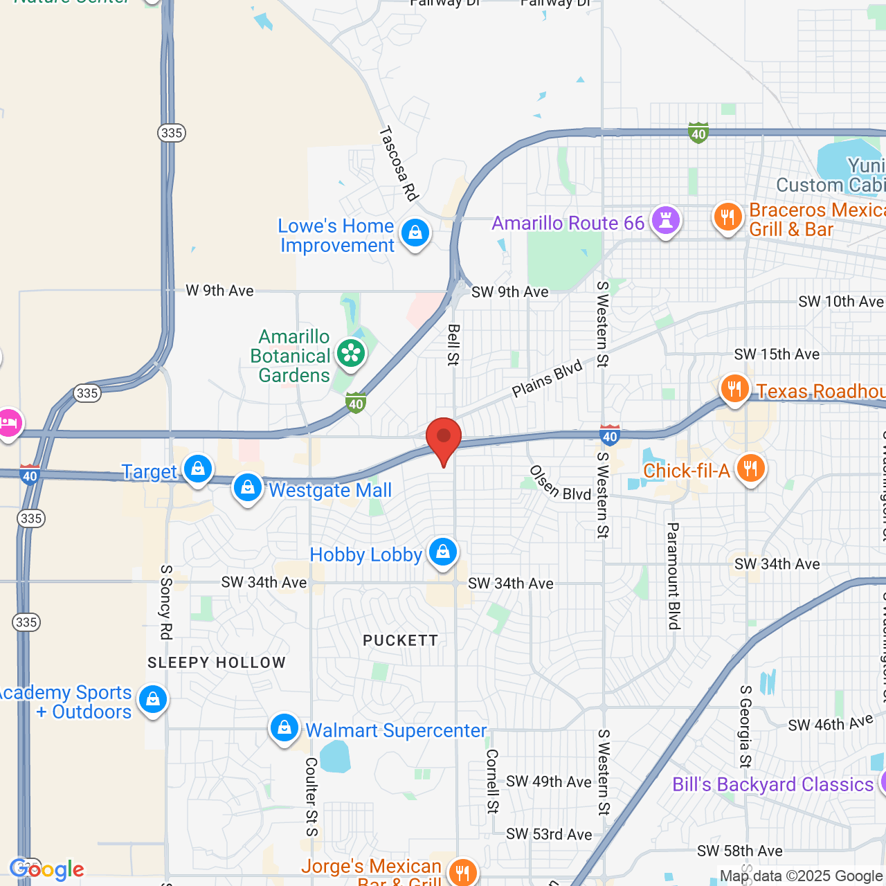 Google map image of our location in 6020 Belpree Rd Amarillo, TX
